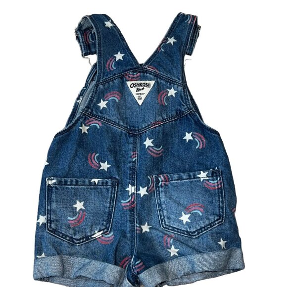 Osh Kosh B'Gosh Vintage Vestback RWB Patriotic Stars Overalls Girls 12 Months - Picture 2 of 4